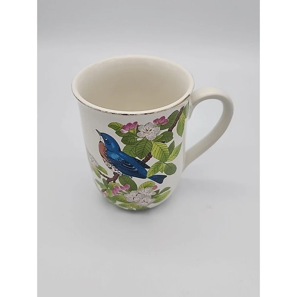 Vintage Otagiri Japan Bluebird on a Branch Floral Coffee Mug Gibson Greetings